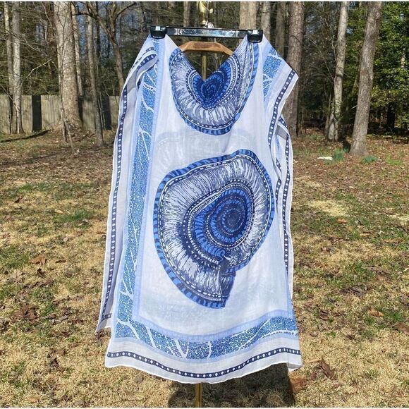 Mudpie Blue Nautilus Seashell Coral Summer Blanket Scarf - Picture 2 of 10